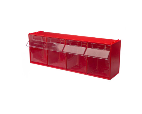 Короб откидной Стелла-техник F-600-4 , 600х178х206мм, 4 ячейки, красный, прозрачный