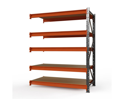 Секция приставная стеллажа металлического Оптима, 3500x1530x785 мм. Ярусы: 5 шт. фанера