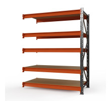 Секция приставная стеллажа металлического Оптима, 3000x1530x785 мм. Ярусы: 5 шт. фанера