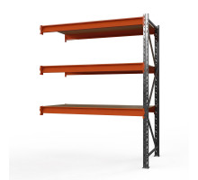 Секция приставная стеллажа металлического Оптима, 3500x2500x785 мм. Ярусы: 3 шт. фанера