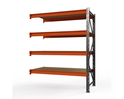 Секция приставная стеллажа металлического Оптима, 3500x2500x785 мм. Ярусы: 4 шт. фанера
