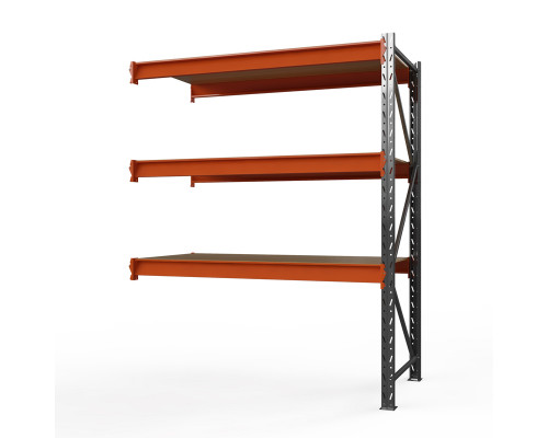 Секция приставная стеллажа металлического Оптима, 2000x2500x600 мм. Ярусы: 3 шт. фанера